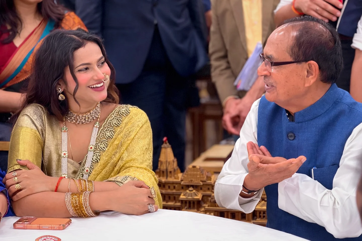 Photo shared by Aishwarya Kaushik on February 19, 2026 tagging @chouhanshivrajsingh. May be an image of one or more people, people smiling and text.