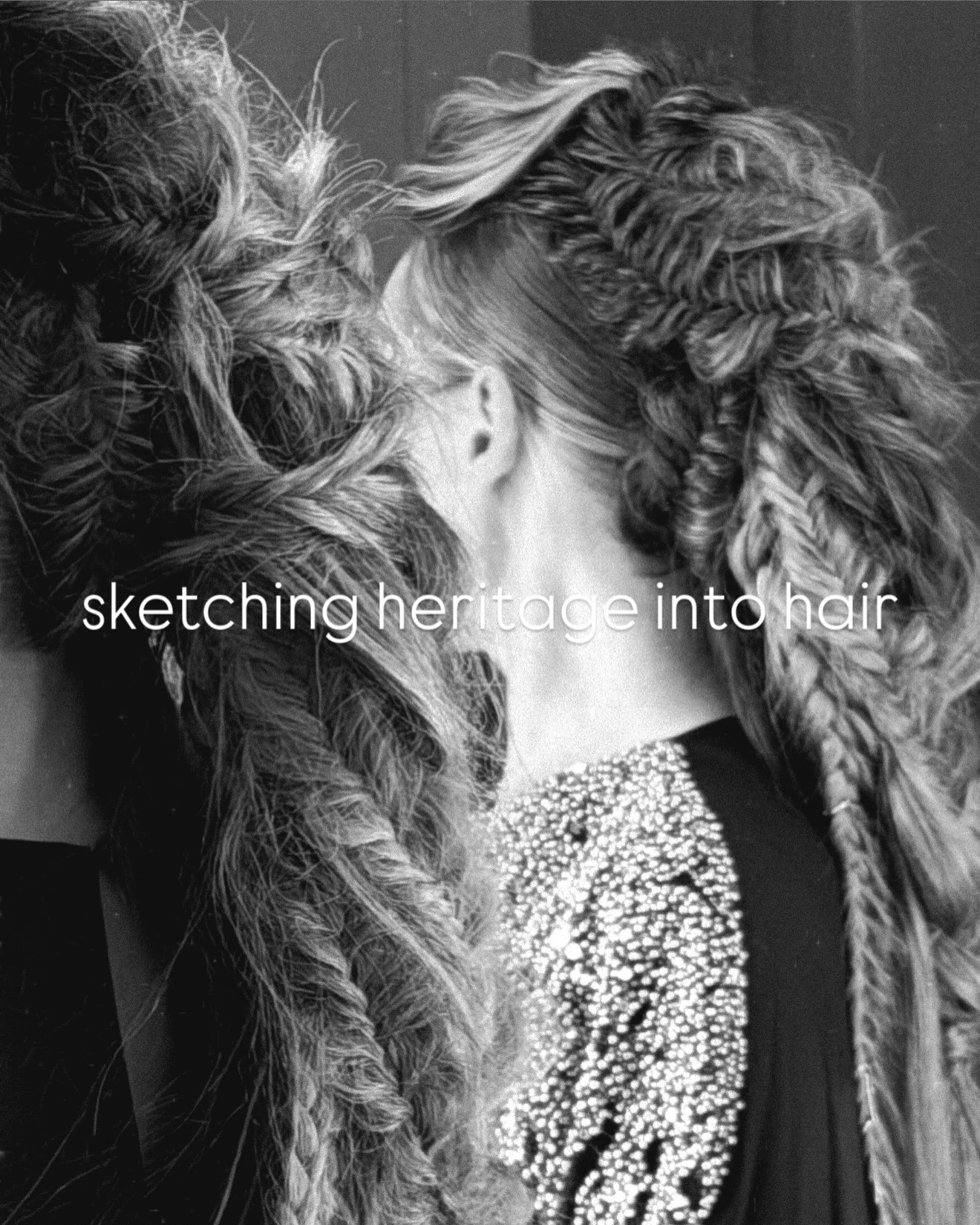 Photo by Amadeus Sabra on February 22, 2026. May be a black-and-white image of one or more people, braids, sketch and text that says 'sketching heri heritage tage hingheritageintohali intohair into hair'.