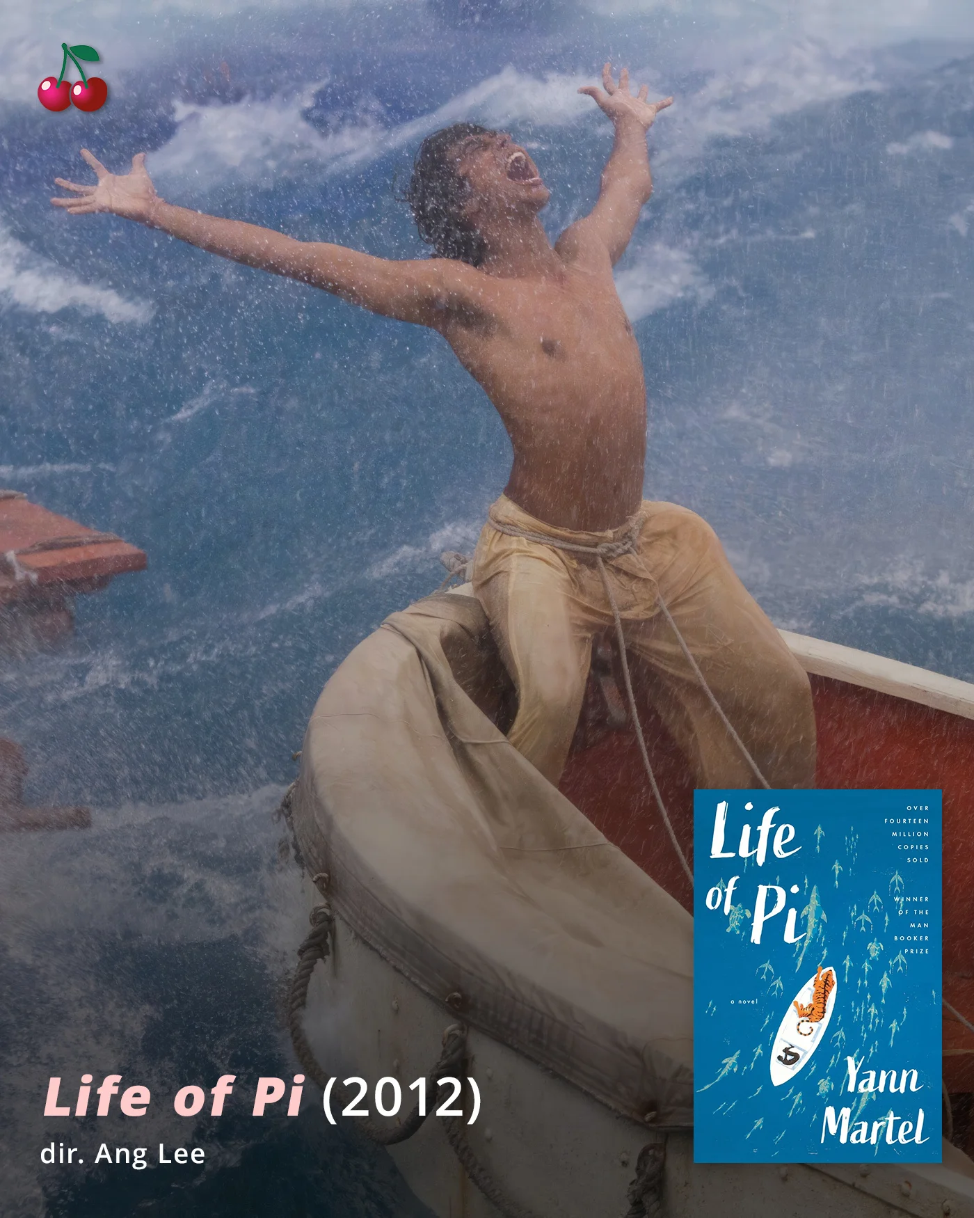 Photo shared by CherryPicks on March 18, 2026 tagging @lifeofpimovie, @yannmartelofficial, and @surajsharmagram. May be an image of swimming, magazine, raft, poster, body of water and text that says 'OOIs FOUR TIEH H EO.O HH Life Pi MH Life of Pi LifeofPi(2012) (2012) dir.Ang dir. Ang Lee Yann Martel'.