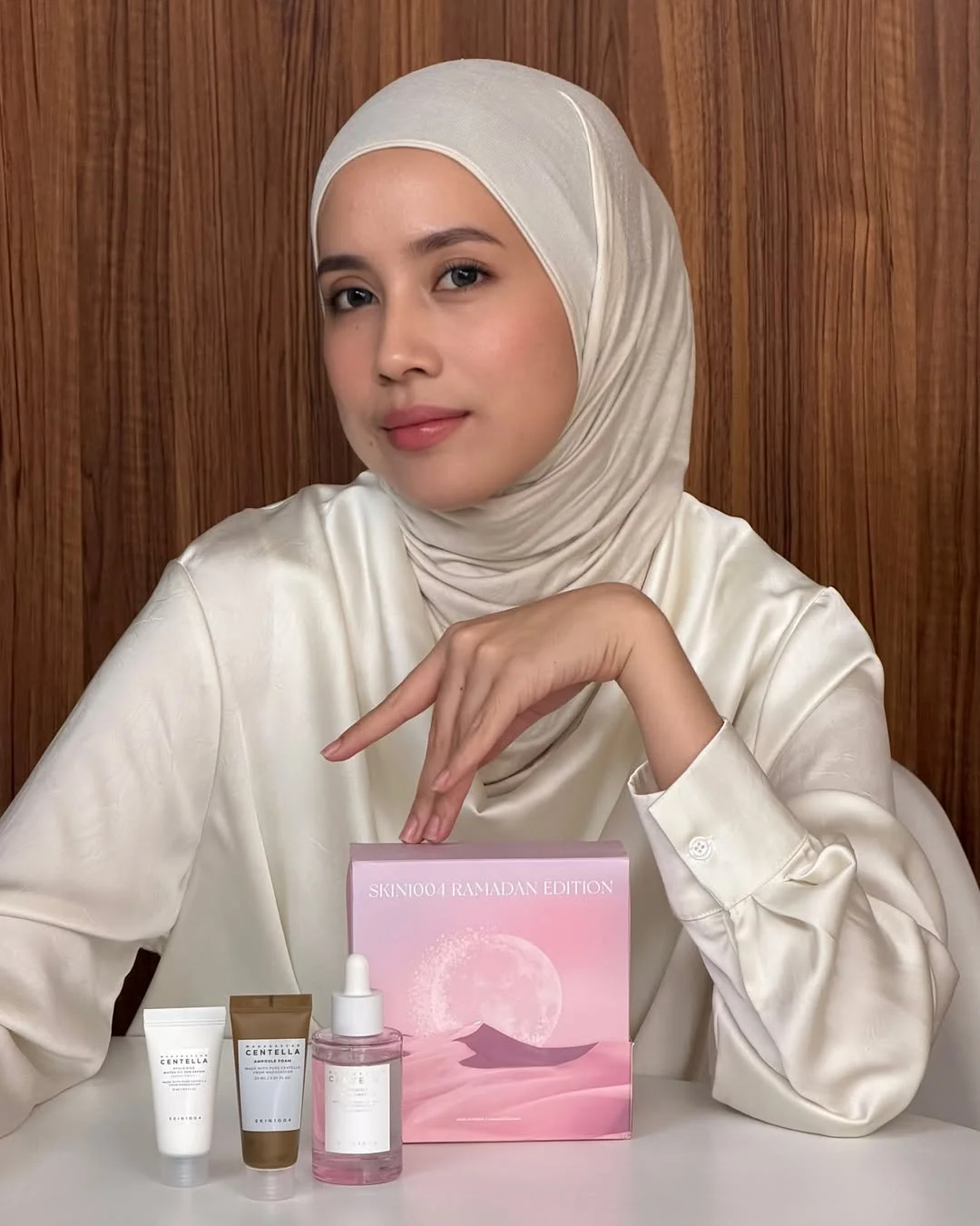 Photo shared by Amelia Elle on February 26, 2026 tagging @skin1004_indonesia. May be an image of one or more people, makeup, fragrance, hair product, headscarf, hand cream, lotion and text.