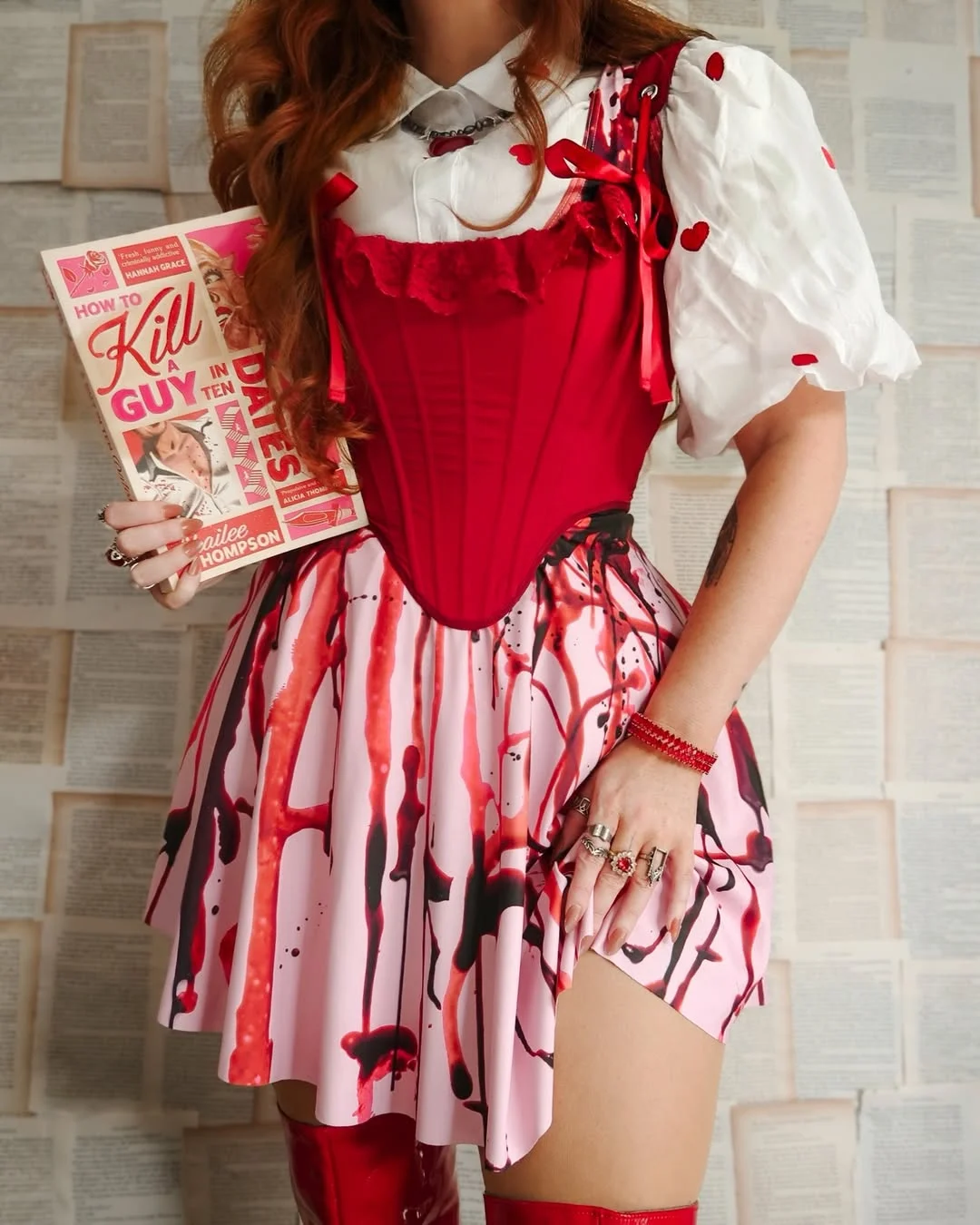 Photo by 🍂 𝖆𝖒𝖎 | 𝐬𝐩𝐨𝐨𝐤𝐲 𝐬𝐭𝐲𝐥𝐢𝐬𝐭 | 𝐟𝐢𝐧𝐚𝐥 𝐠𝐢𝐫𝐥 | 𝐚𝐮𝐭𝐮𝐦𝐧 𝐞𝐧𝐭𝐡𝐮𝐬𝐢𝐚𝐬𝐭 🍂 on March 18, 2026. May be an image of one or more people, makeup, dirndl, costume, miniskirt, book and text.