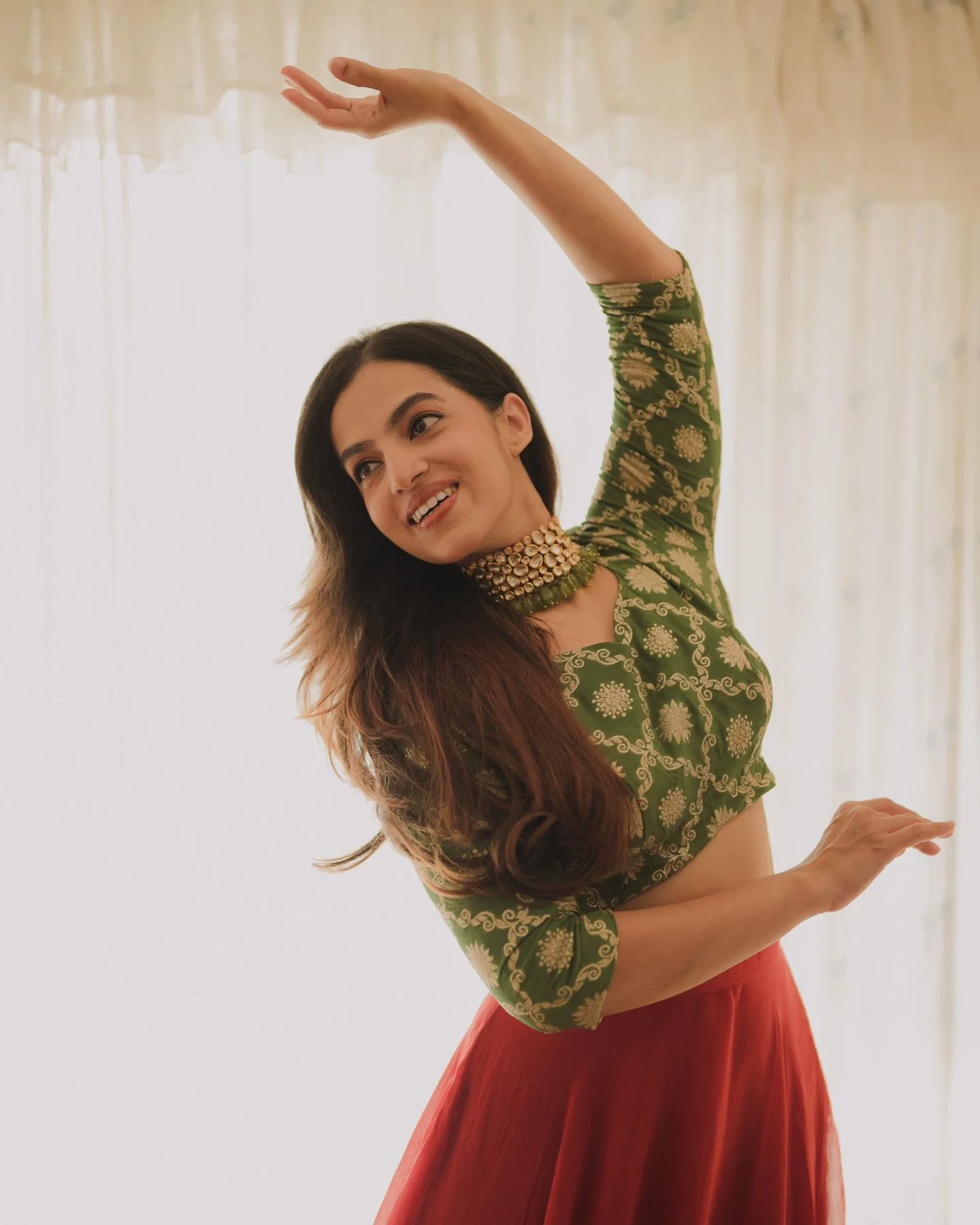 Photo shared by Amitha Mathew Jobin on March 12, 2026 tagging @tanirika_collectio, and @themuse_bytanirika. May be an image of one or more people, makeup, people dancing and text.