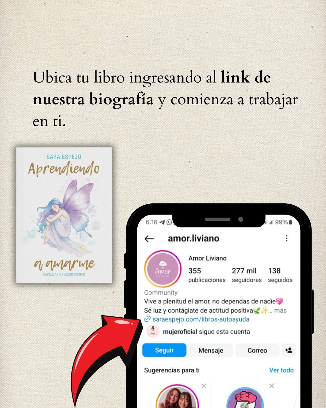 Photo by Amor Liviano on March 09, 2026. May be a Twitter screenshot of ‎magazine, book, poster and ‎text that says '‎Ubica tu libro ingresando al link de nuestra biografía y comienza a trabajar en ti. SARA ESPEJO Aprendiendo 6:16 ألل 99% amor.liviano namarme a CAPSULASD CAPSULAS.DEAMORPROPIO SDEA AMO AMORPROPIO MORP PROPIO Amor Liviano Amor 355 277 mil 138 publicaciones seguidores seguidos Community Vive plenitud el amor, no dependas de nadie Sé luz contágiate de actitud positiva ල saraespejo.com/ilros-autoayuda saraespejo. araespejo mujeroficial sigue esta cuenta más Seguir Mensaje Correo Sugerencias para ti Ver todo‎'‎‎.