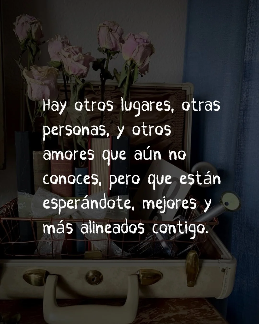 Photo by ILUSTRACIONES - DIBUJOS on March 11, 2026. May be a meme of suitcase and text that says 'Hay otros lugares, otras personas, y otros amores que aún no conoces, pero que están esperándate, mejoresy y más alineados contigo.'.