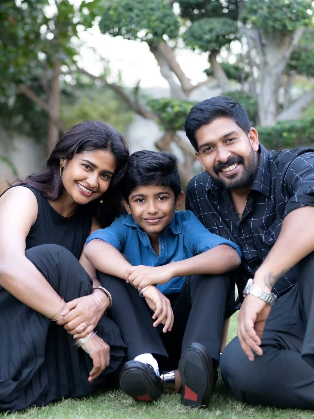 Photo shared by Abishek Chandamarakshan on February 27, 2026 tagging @amruthaabishek, and @aadivabishek. May be an image of child, smiling, picnic, park and text.