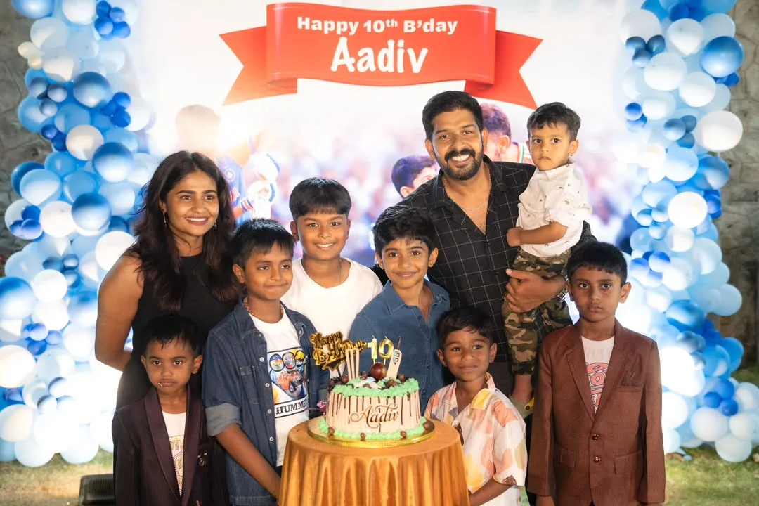 Photo by Abishek Chandamarakshan on February 27, 2026. May be an image of smiling, cake, balloon, picnic and text.