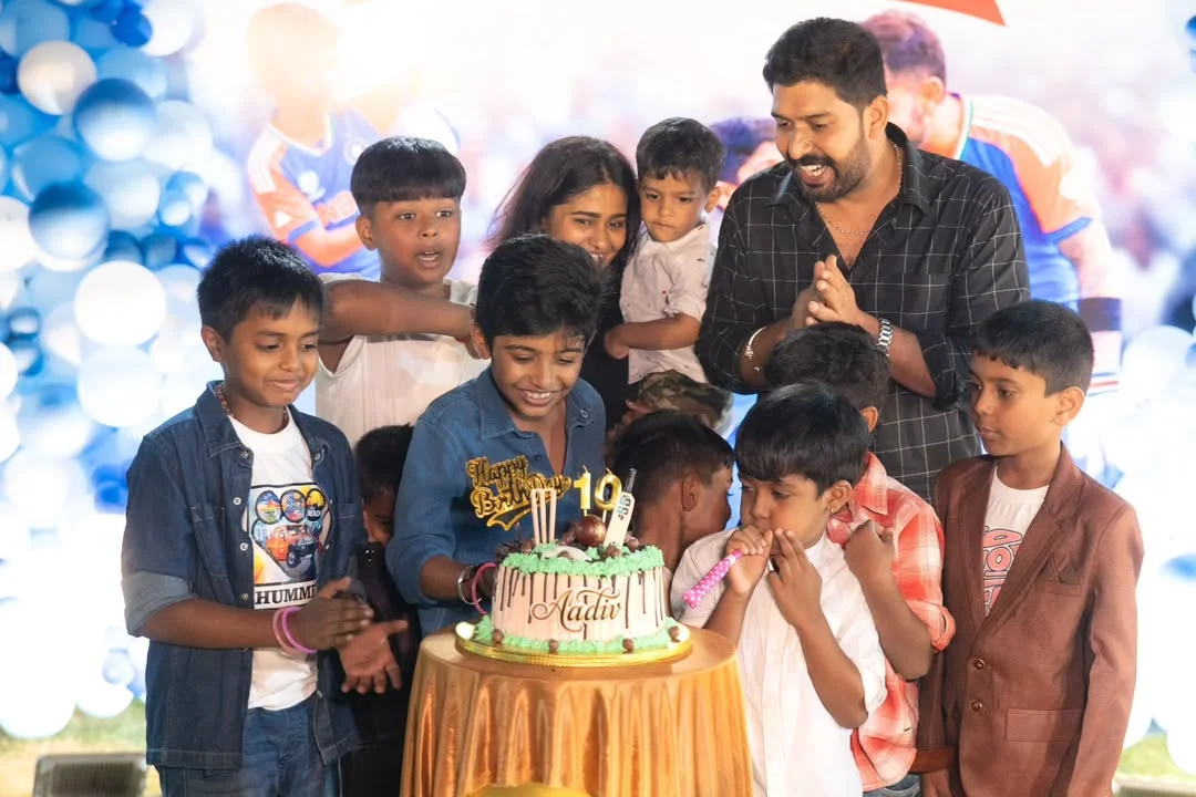 Photo by Abishek Chandamarakshan on February 27, 2026. May be an image of child, smiling, balloon, cake, picnic and text.